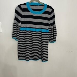Arizona Jean Company Y2K Striped Babydoll Knit Top Blue Black Gray Size M